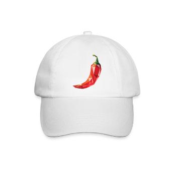 Chili Pepper - Cooles Low-Poly-Gemüse-Logo - Baseballkappe - Weiß/Weiß - Vorne