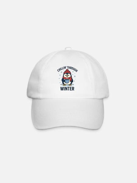Lustiger Pinguin mit Kaffeetasse - Baseballkappe - Weiß/Weiß