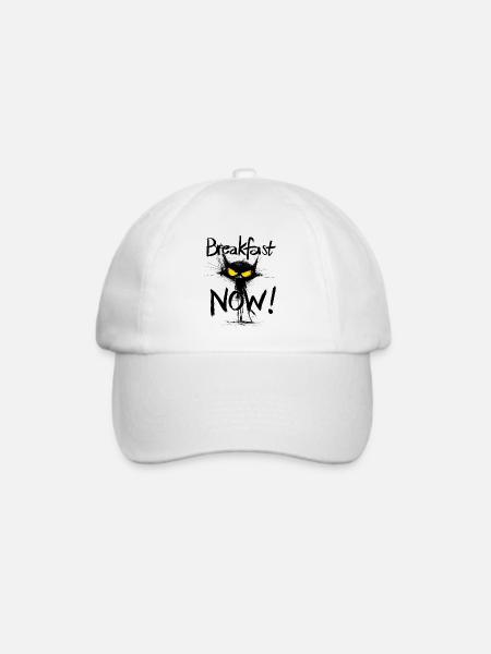 Grimmige schwarze Katze – Breakfast NOW! - Baseballkappe - Weiß/Weiß