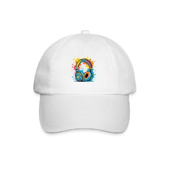 Bunte Kopfhörer Splash Design - Baseballkappe - Weiß/Weiß - Vorne