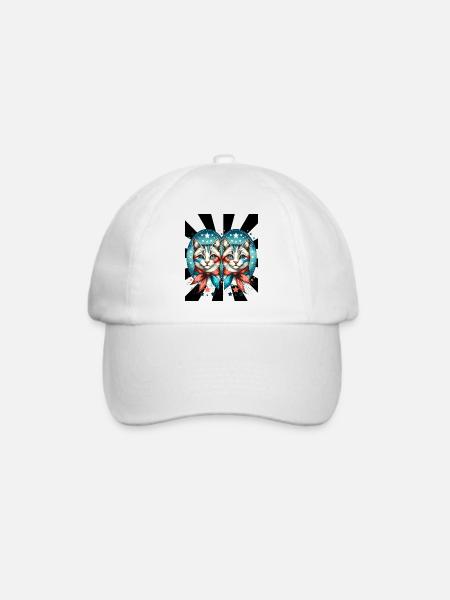 60er Retro Katzen Katze - Baseballkappe - Weiß/Weiß