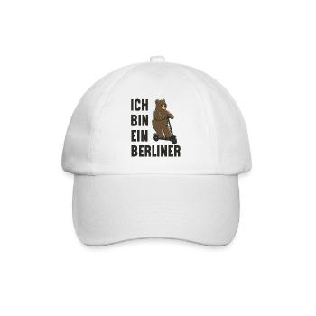 Ein Berliner-Bär auf Roller! Ich bin ein Berliner - Baseballkappe - Weiß/Weiß - Vorne