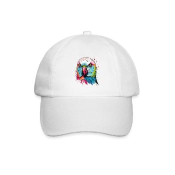 Bunter Wellensittich Kunstdesign - Baseballkappe - Weiß/Weiß - Vorne