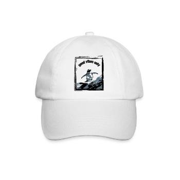 Pinguin Surfbrett Kunstdruck - Baseballkappe - Weiß/Weiß - Vorne