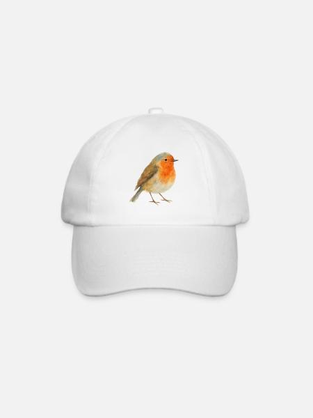 Aquarell Rotkehlchen - Baseballkappe - Weiß/Weiß