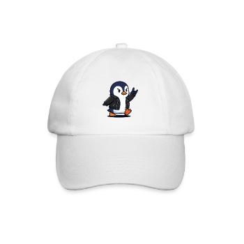 Rocker-Pinguin in Lederjacke mit Teufelshorn - Baseballkappe - Weiß/Weiß - Vorne