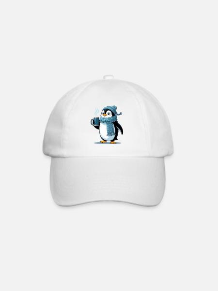 Kuschelpinguin mit blauer Mütze - Baseballkappe - Weiß/Weiß
