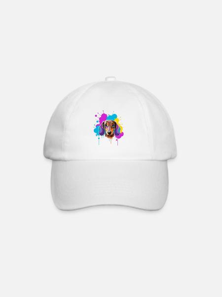 Kunterbunter Dackel Splatter Popart - Baseballkappe - Weiß/Weiß