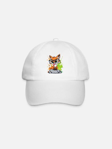 Brillenfuchs auf Stein - Baseballkappe - Weiß/Weiß