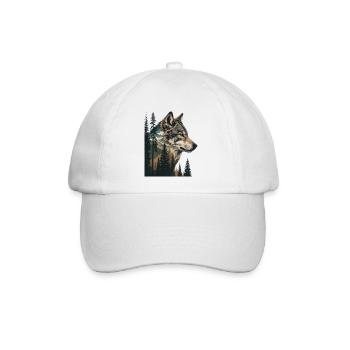 Waldwolf Portrait mit Bergen - Baseballkappe - Weiß/Weiß - Vorne