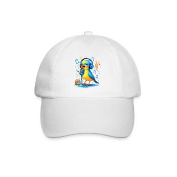 Karaoke Vogel mit Kopfhörern - Baseballkappe - Weiß/Weiß - Vorne