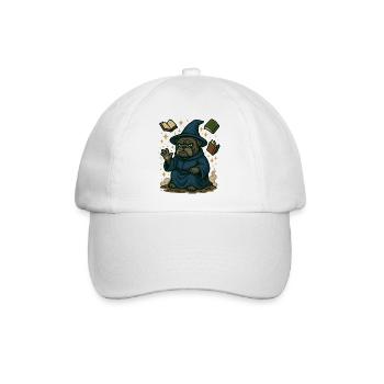 Bulldogge Zauberer Casting Magie Fantasy Karikatur - Baseballkappe - Weiß/Weiß - Vorne