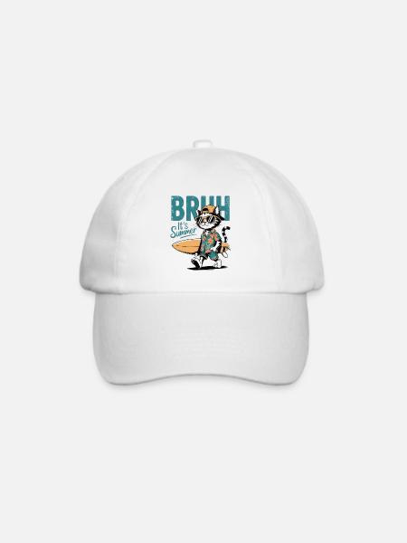 Surfer Katze mit Surfbrett - Baseballkappe - Weiß/Weiß