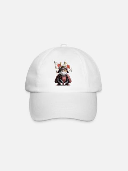 Japan Katze Samurai - Baseballkappe - Weiß/Weiß