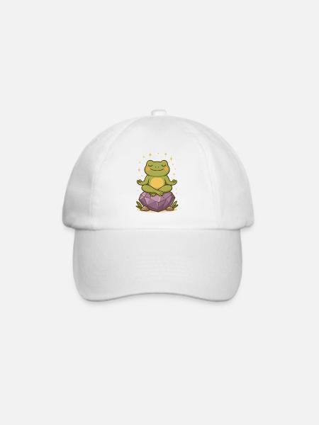 Meditierender Frosch – Spirituell & Achtsam - Baseballkappe - Weiß/Weiß