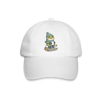 Winter Frosch – Cozy Frog mit Schneeball - Baseballkappe - Weiß/Weiß - Vorne