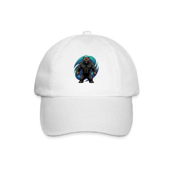 Muskulöser Braunbär vor blauen Wellen - Baseballkappe - Weiß/Weiß - Vorne
