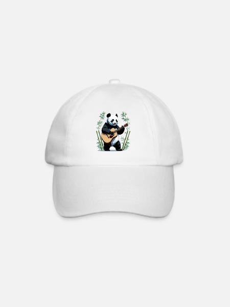 Panda-Gitarrist im Bambuswald - Baseballkappe - Weiß/Weiß