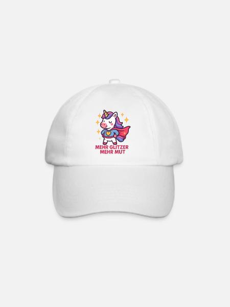 Glitzer Mut Einhorn Shirt, Mehr Glitzer Mut - Baseballkappe - Weiß/Weiß