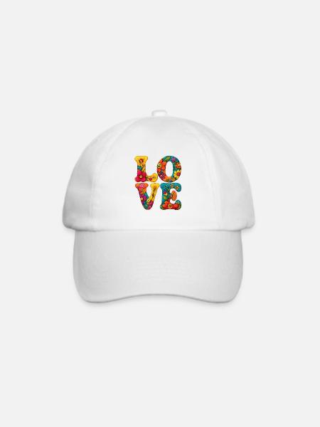 Blumen LOVE Schriftmotiv - Baseballkappe - Weiß/Weiß