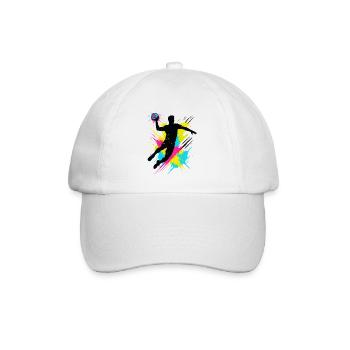 Handball Spieler Splash, bunter Sprungwurf, Action - Baseballkappe - Weiß/Weiß - Vorne
