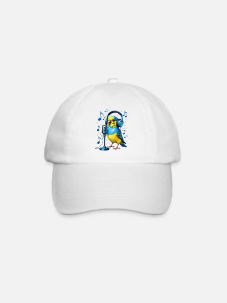 Papagei mit Kopfhörer-Mikro - Baseballkappe - Weiß/Weiß