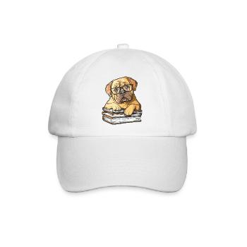 Niedliches Mastiff-Hund-Lesebuch mit Brille - Baseballkappe - Weiß/Weiß - Vorne