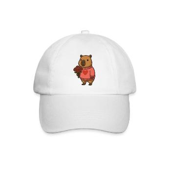 Capybara mit Rosenstrauß – Süßes Valentinsmotiv - Baseballkappe - Weiß/Weiß - Vorne