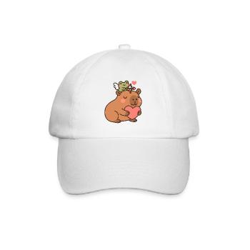 Capybara & Amor-Frosch – Süßes Herzmotiv - Baseballkappe - Weiß/Weiß - Vorne