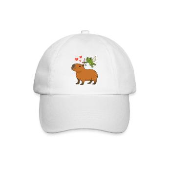 Capybara & Amor-Frosch – Lustiges Valentinsmotiv - Baseballkappe - Weiß/Weiß - Vorne