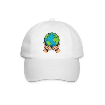 Hände halten Erde – Globale Fürsorge - Baseballkappe - Weiß/Weiß - Vorne