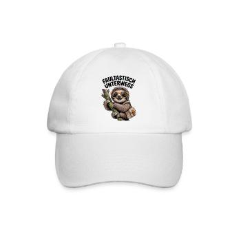 Faultier Design – Faultastisch unterwegs - Baseballkappe - Weiß/Weiß - Vorne
