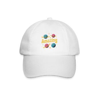 Amazing Planets Retro-Weltraumdesign - Baseballkappe - Weiß/Weiß - Vorne