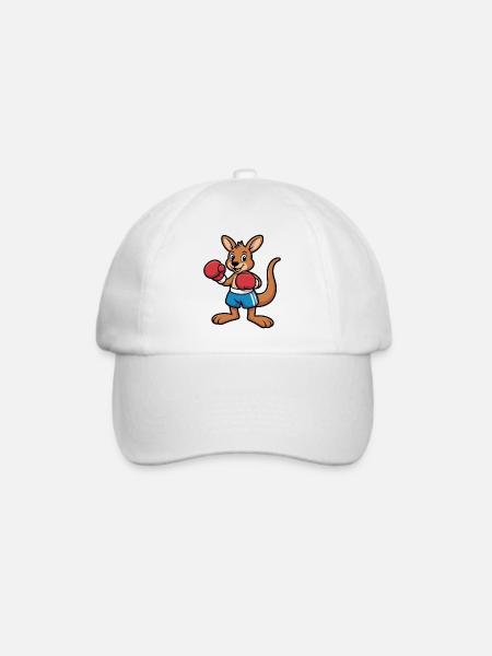 Känguru Boxer Cartoon – Ringkämpfer - Baseballkappe - Weiß/Weiß