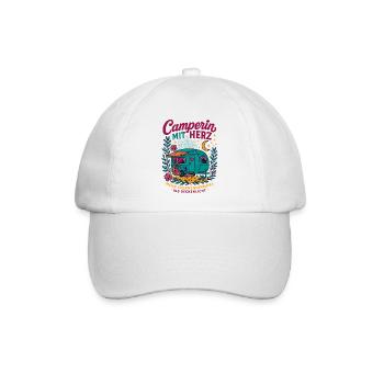 Camperin mit Herz, wohnwagen liebe natur - Baseballkappe - Weiß/Weiß - Vorne