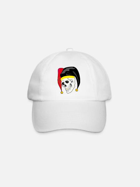 Harlekin-Schädel: Rebellen-Stil und Gold - Baseballkappe - Weiß/Weiß