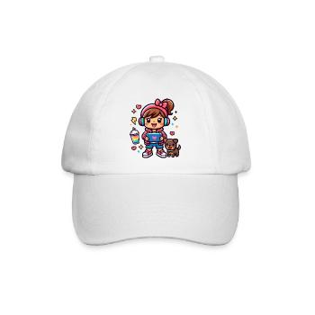 Aesthetic Gamer Girl mit einem Surf-Tablet und einem Welpen - Baseballkappe - Weiß/Weiß - Vorne