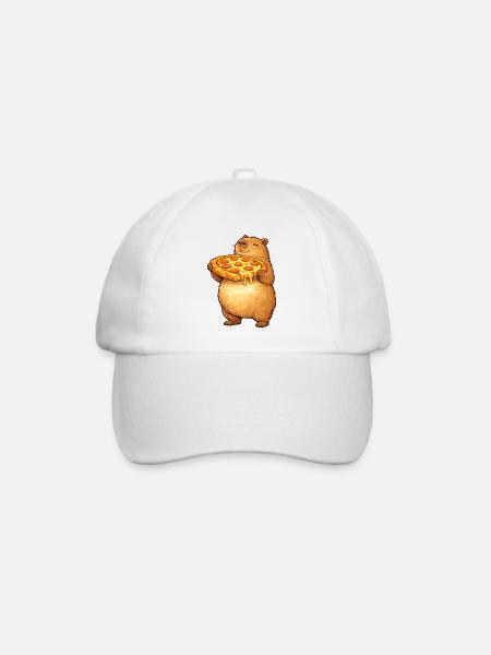 Capybara mit Pizza lustiges Tiermotiv - Baseballkappe - Weiß/Weiß