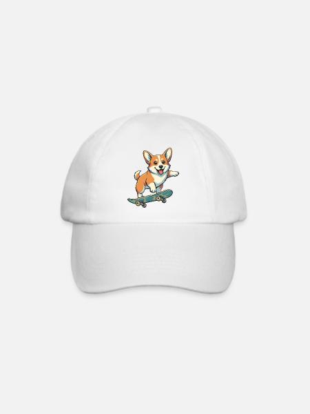 Corgi-farbenes Skateboard - Baseballkappe - Weiß/Weiß