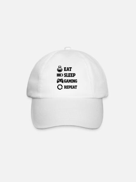 Eat Sleep Gaming Repeat – Pixel Symbolik - Baseballkappe - Weiß/Weiß