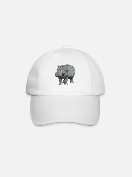 Graue Hippo Linienkunst - Baseballkappe - Weiß/Weiß