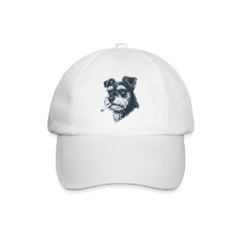 Hundeporträt von Schnauzer mit Zigarette - Baseballkappe - Weiß/Weiß - Vorne