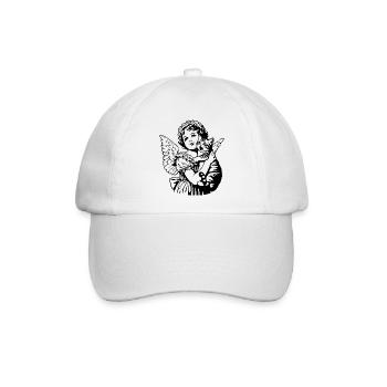 Engel mit Katze – Cherub Vintage Illustration - Baseballkappe - Weiß/Weiß - Vorne