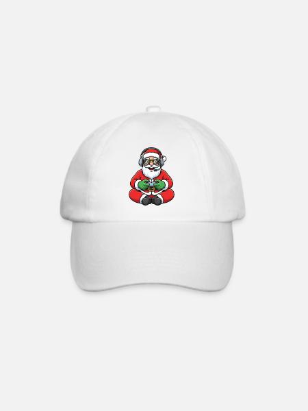 Gamer Weihnachtsmann Spielt Videospiel-Controller - Baseballkappe - Weiß/Weiß