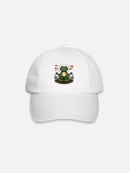 Meditierender Frosch mit Lotusblüten - Baseballkappe - Weiß/Weiß