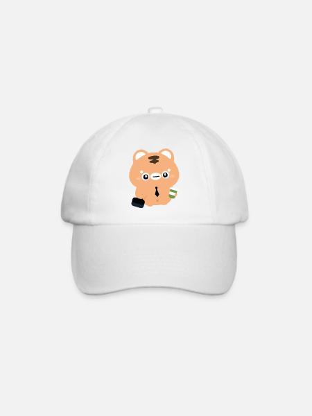 Kawaii Tiger weint mit Kaffee - Baseballkappe - Weiß/Weiß