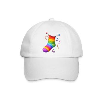Gestrickte Regenbogen Socke Illustration  - Baseballkappe - Weiß/Weiß - Vorne