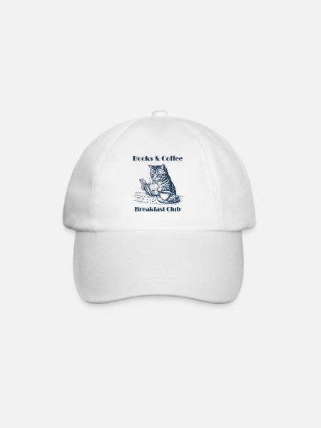 Books & Coffee Cat – Design für gemütliche Leser - Baseballkappe - Weiß/Weiß