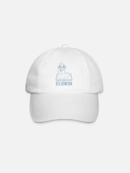 Bücherwurm Silhouette Minimalistisch Nerd - Baseballkappe - Weiß/Weiß