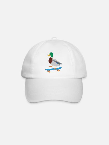 Ente auf dem Skateboard - Baseballkappe - Weiß/Weiß